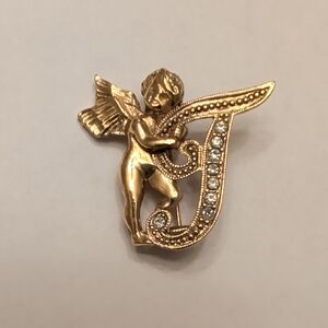 Gold Angel Brooch with Crystals
